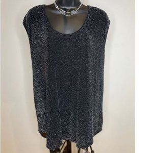 Nina K Womens Crew Neck Glitter Top Blouse Cap Sleeve Size M Black